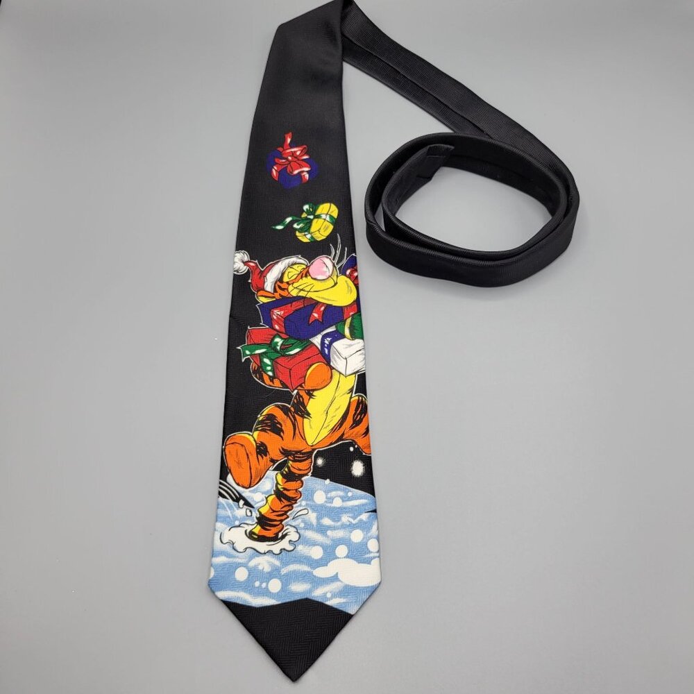 Vintage Disney Christmas Tigger Tie Black Festive Holiday Design